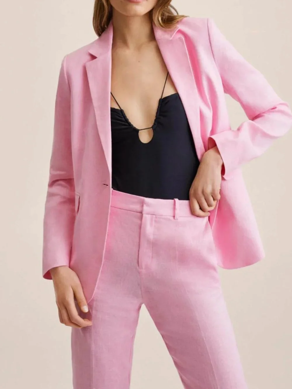 Mango Pink Linen Ankle Length Trouser — Size Large